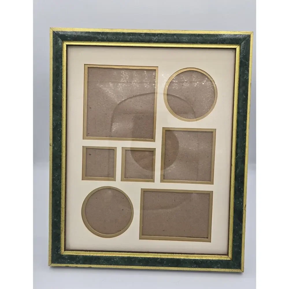 Vintage Green Faux-Marble & Gold Trim 7 Photo Picture Collage Frame